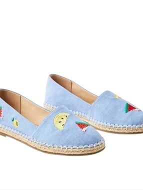NEW! LOFT Chambray Embroidered Fruit Design Espadrille Slip On Flat Loafers 9.5.